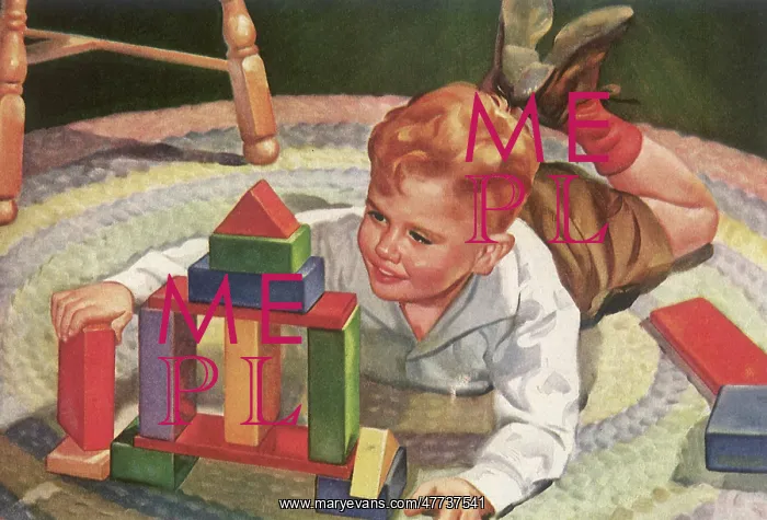 : Young Boy plays with Building Blocks : Young Boy plays with Building Blocks