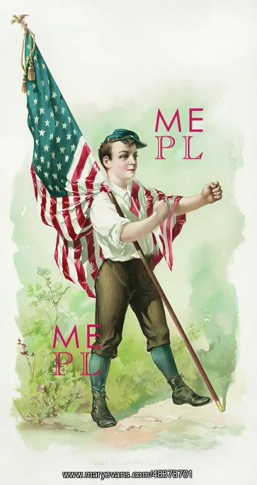 : A young boy sporting a Union Army cap, supporting : A young boy sporting a Union Army cap, supporting