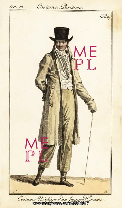 : Young dandy in casual outfit, Paris, 1804 : Young dandy in casual outfit, Paris, 1804