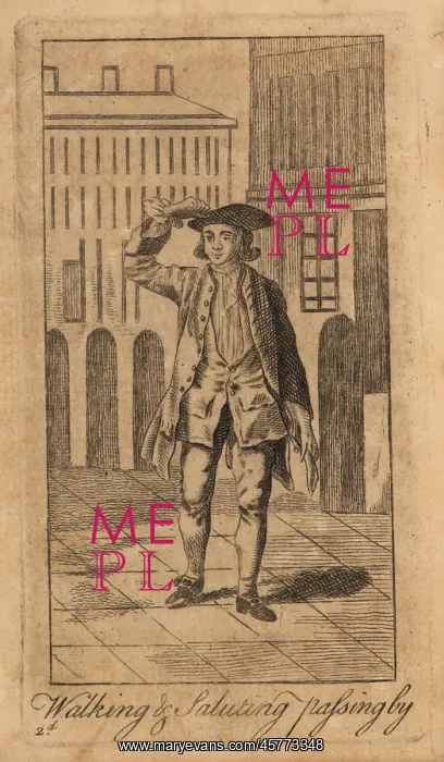 : Young gentleman walking and saluting passerby : Young gentleman walking and saluting passerby
