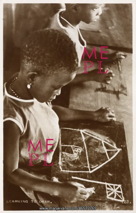 : Young Ghanaian girl learning to draw : Young Ghanaian girl learning to draw