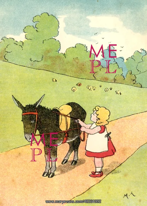 : Young girl and donkey : Young girl and donkey