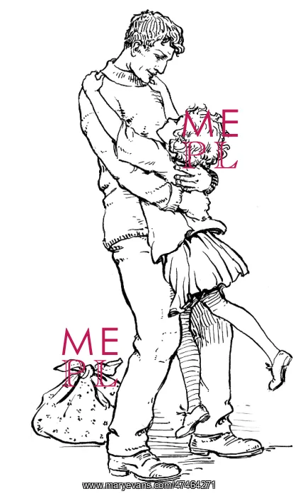  : A young girl hugging a man