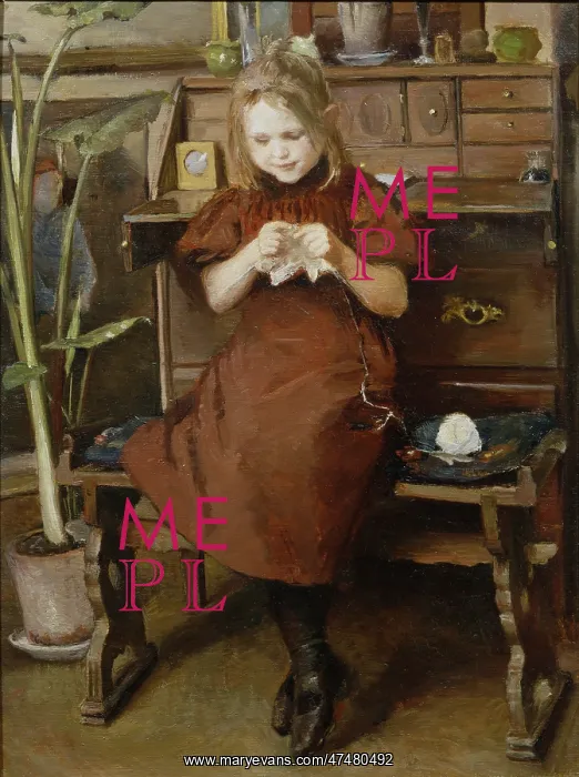 : A Young Girl Knitting : A Young Girl Knitting