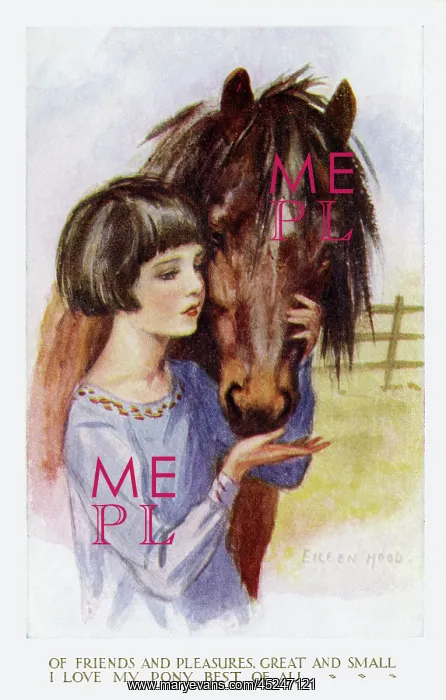 : Young girl petting pony : Young girl petting pony