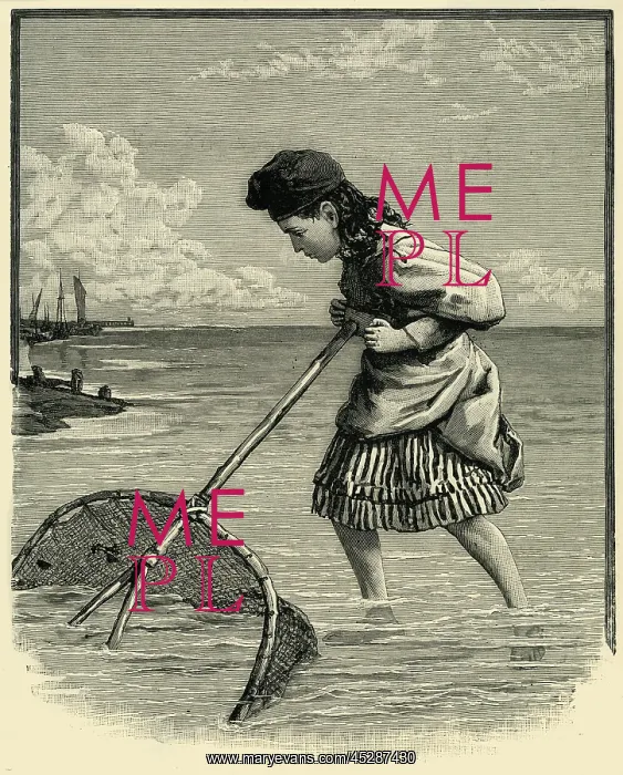 : Young girl shrimping : Young girl shrimping