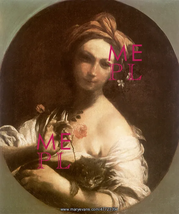 : Young Girl teasing a Cat with a Rose Stem : Young Girl teasing a Cat with a Rose Stem