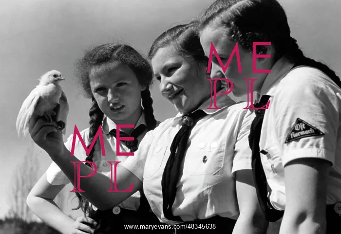 : Young girls with chicks, 1938 : Young girls with chicks, 1938