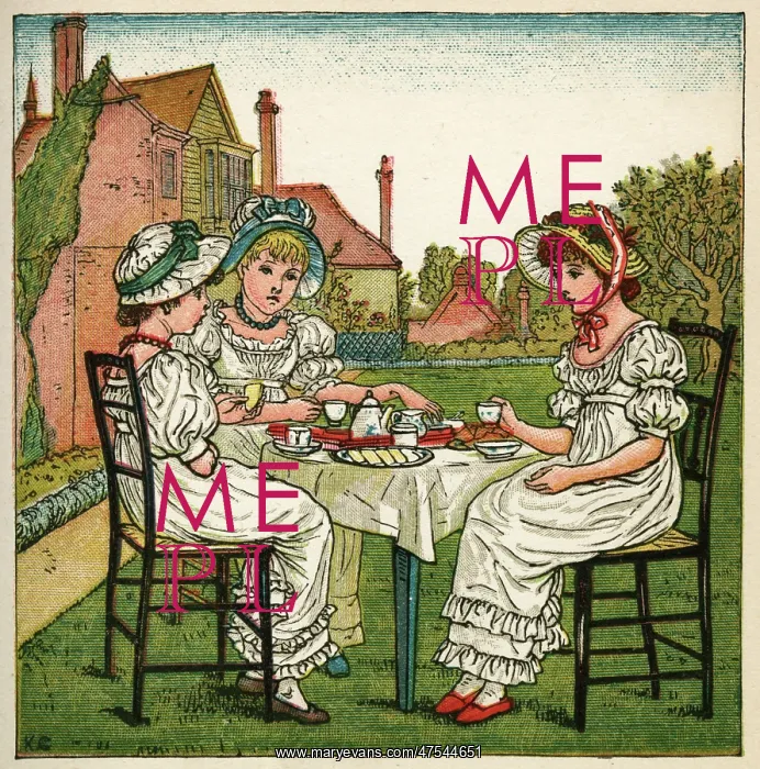 : Three young girls having a tea party : Three young girls having a tea party