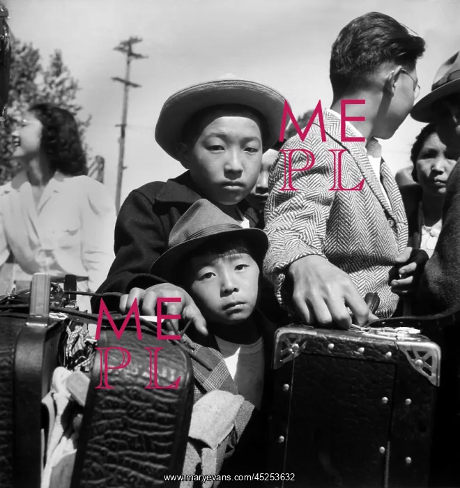 : Young Japanese Americans internees in a baggage : Young Japanese Americans internees in a baggage