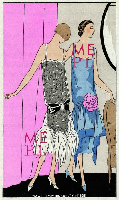 : Two young ladies in dresses by Molyneux : Two young ladies in dresses by Molyneux