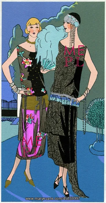 : Two young ladies in evening dresses by Redfern : Two young ladies in evening dresses by Redfern