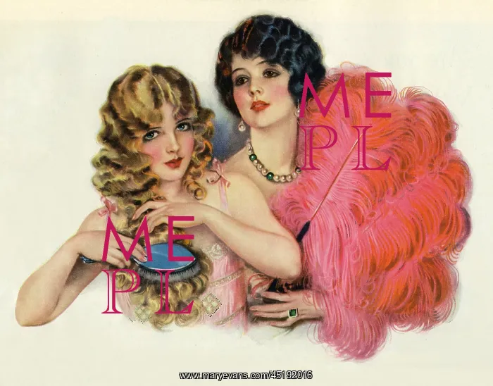 : Two young ladies with feather boas : Two young ladies with feather boas
