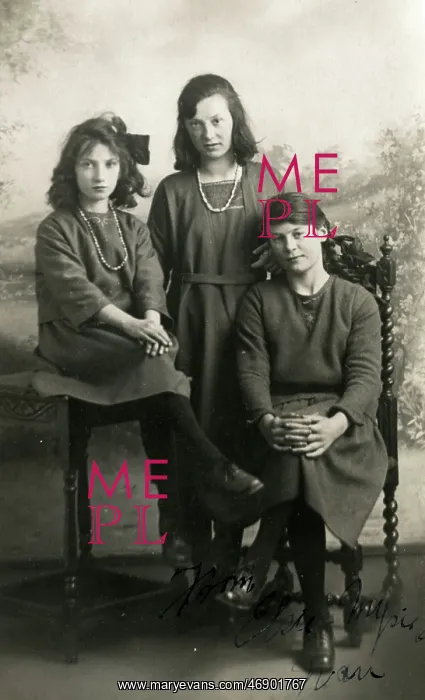 : Three young ladies pose for a formal studio portrait : Three young ladies pose for a formal studio portrait