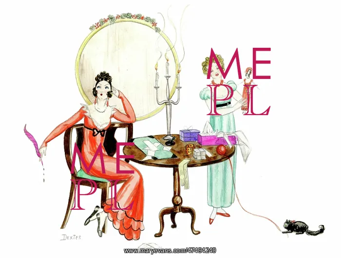 : Two young ladies by a table : Two young ladies by a table