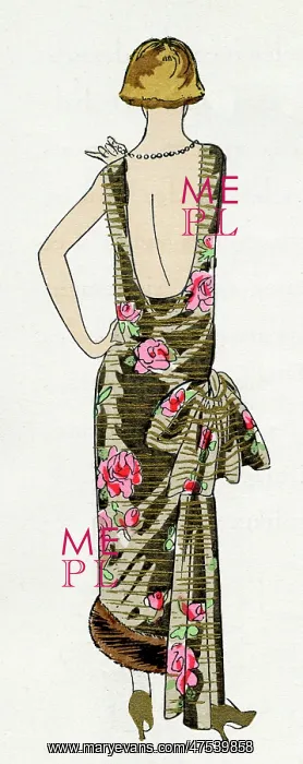 : Young lady in backless evening gown by Premet : Young lady in backless evening gown by Premet
