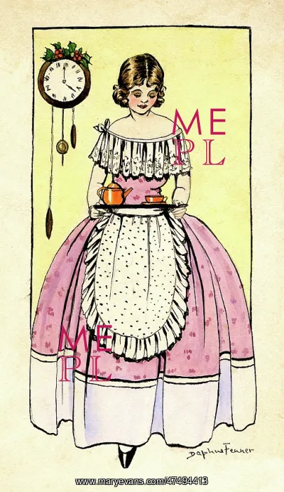  : Young lady carrying tea on a tray