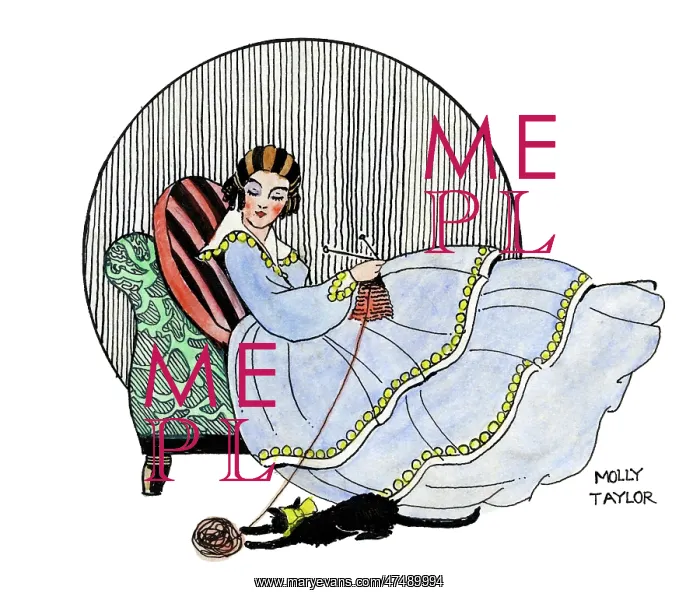: Young lady on a chaise longue knitting : Young lady on a chaise longue knitting