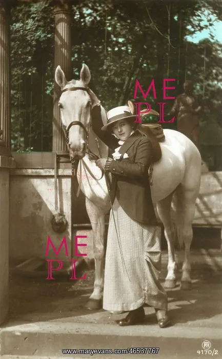 : A young lady with her fine grey horse : A young lady with her fine grey horse
