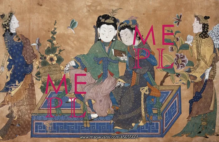 : Young lady seated in a couch, surrounded by his : Young lady seated in a couch, surrounded by his