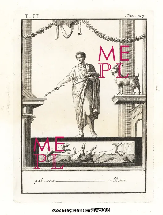 : Young man with branch and basket in a Temple of Bacchus : Young man with branch and basket in a Temple of Bacchus