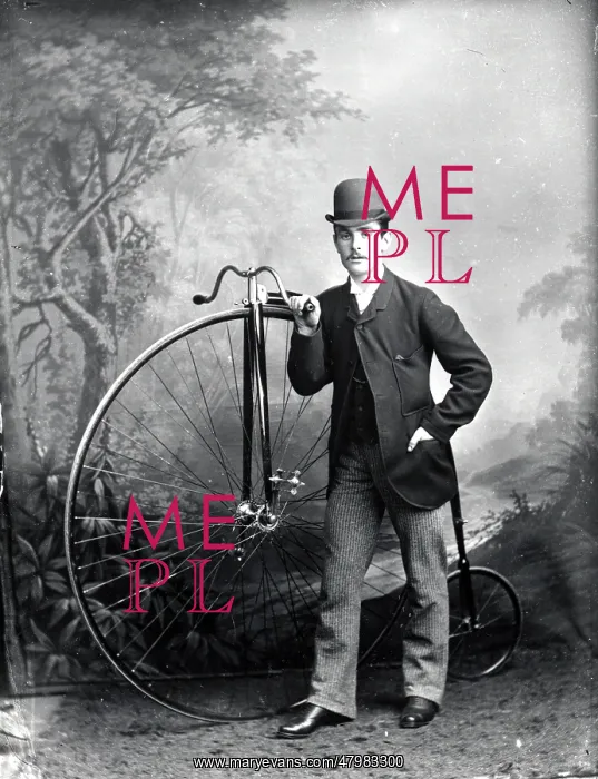: Young man and pennyfarthing, Haverfordwest, South Wales : Young man and pennyfarthing, Haverfordwest, South Wales