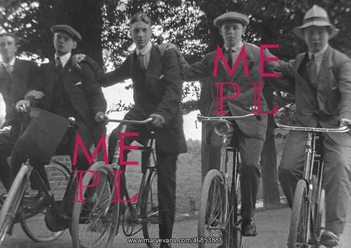 : Five young men on their bicycles : Five young men on their bicycles