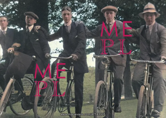 : Five young men on their bicycles : Five young men on their bicycles