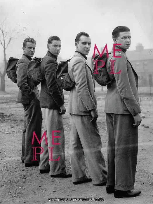 : Four young men (f.l.t.r.: Harold Clarke; : Four young men (f.l.t.r.: Harold Clarke;