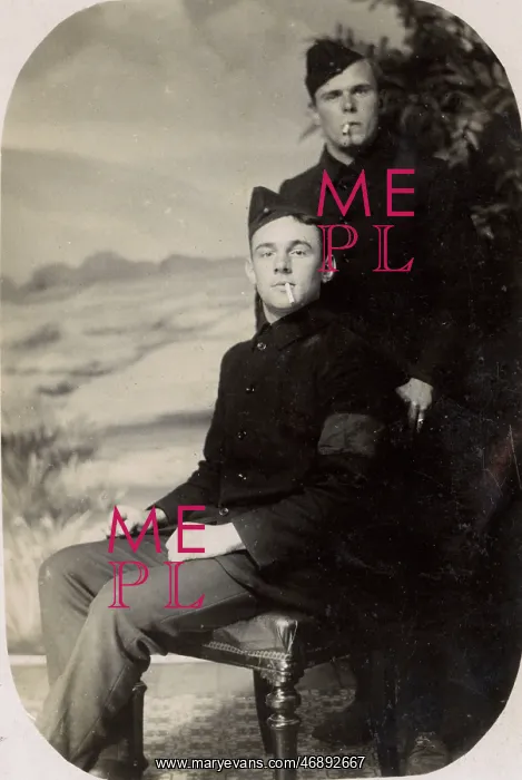 : Two young men in military uniform, WW1 : Two young men in military uniform, WW1