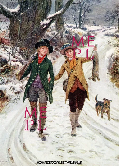 : Young men returning home in the snow : Young men returning home in the snow