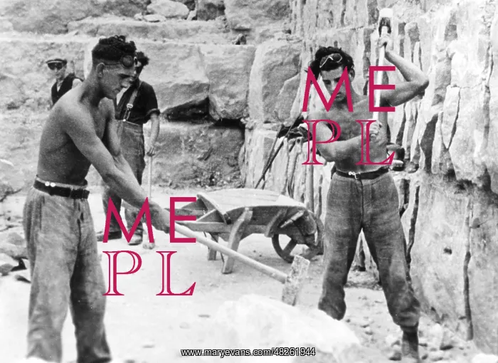 : Young men working in a quarry, 1939 : Young men working in a quarry, 1939