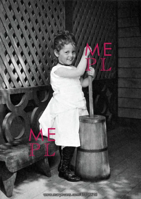: Young Milkmaid Churning Butter, 1900 : Young Milkmaid Churning Butter, 1900