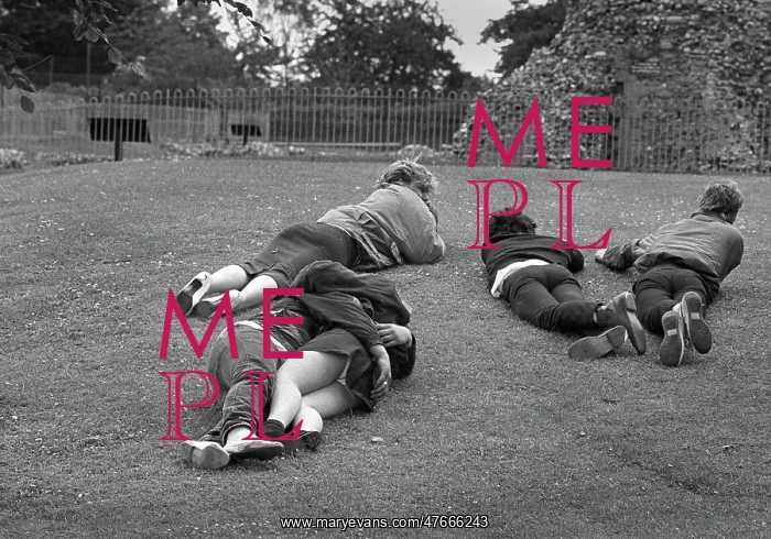 : Five young people on grass - Abbey Gardens, Bury St. Edmunds : Five young people on grass - Abbey Gardens, Bury St. Edmunds