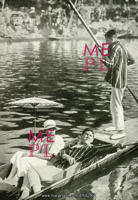 : Three young people punting on a river, England : Three young people punting on a river, England