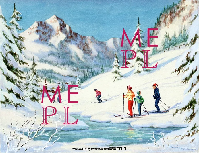  : Young people skiing in the mountains