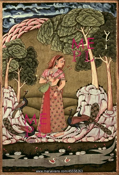 : Young princess playing veena (string instrument) : Young princess playing veena (string instrument)