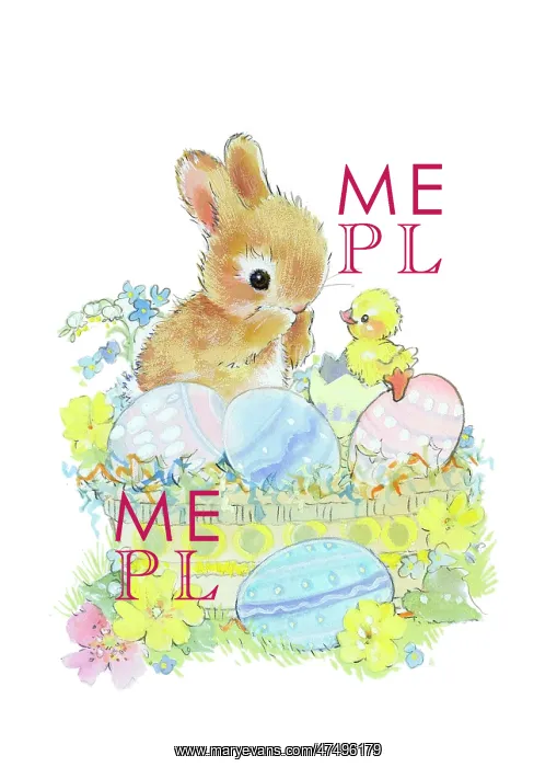 : Young Rabbit with Chick and Easter Eggs : Young Rabbit with Chick and Easter Eggs