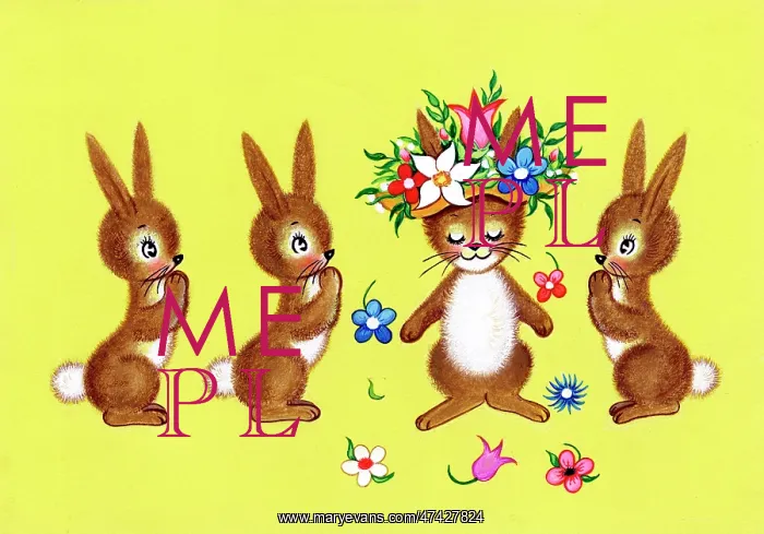  : Four young rabbits with Easter bonnet