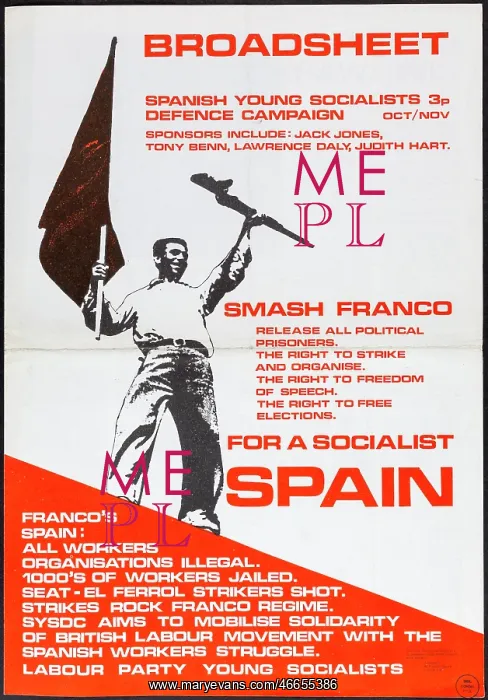 : Young Spanish socialist with gun and flag : Young Spanish socialist with gun and flag