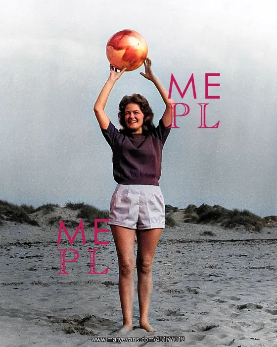 : Young woman with ball on beach : Young woman with ball on beach
