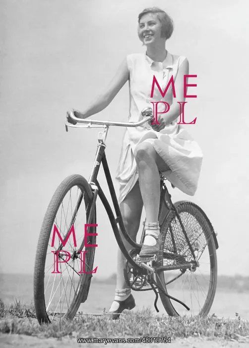 : Young woman on bicycle, 1936 : Young woman on bicycle, 1936