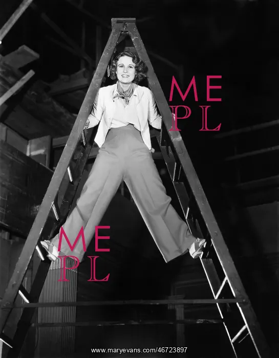 : Young woman climbs a ladder to the top : Young woman climbs a ladder to the top
