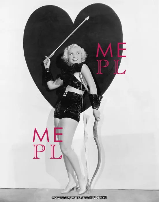 : Young woman dressed up as cupid standing in front : Young woman dressed up as cupid standing in front
