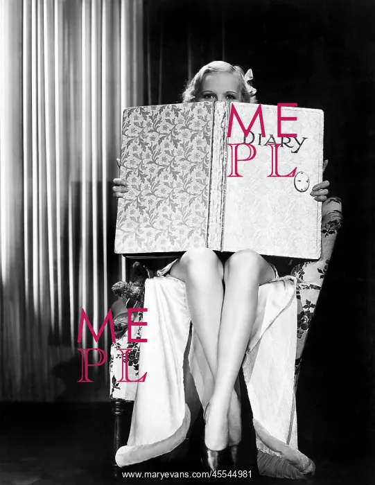  : Young woman looking over top of an oversized book