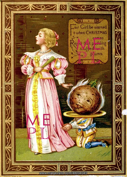 : Young woman rejecting a Christmas Pudding : Young woman rejecting a Christmas Pudding