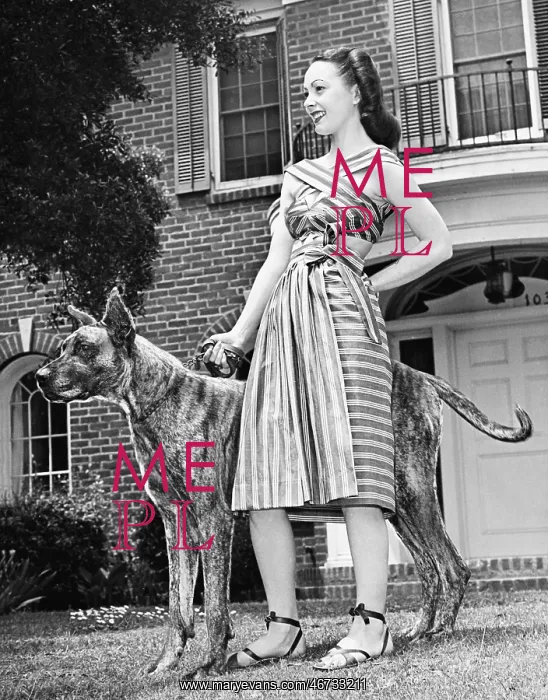 : Young woman standing with her Great Dane in a courtyard : Young woman standing with her Great Dane in a courtyard