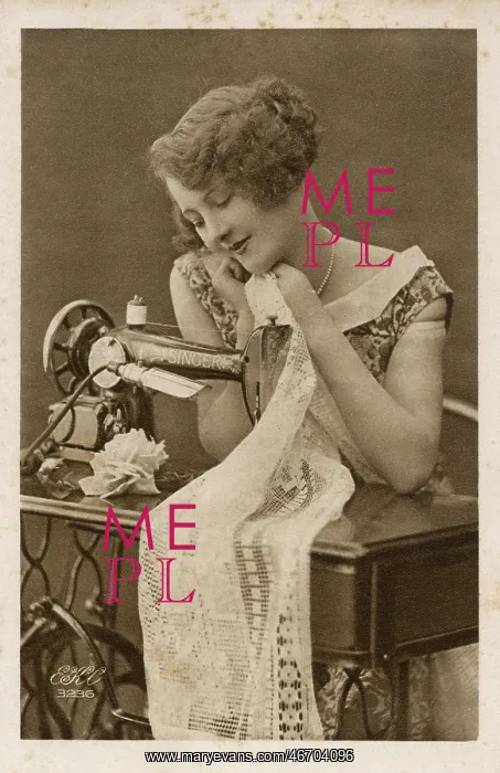  : Young woman using a Singer Sewing Machine