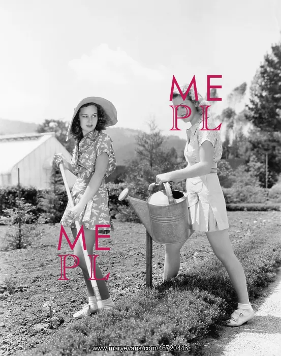 : Two young women doing gardening : Two young women doing gardening