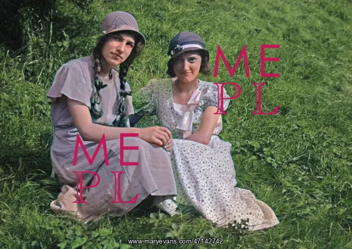 : Two young women in a field : Two young women in a field